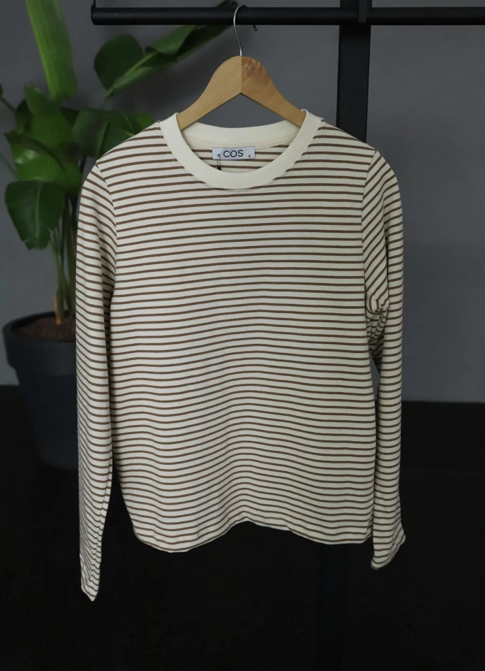 Camel Çizgili Uzun Kol Sweatshirt