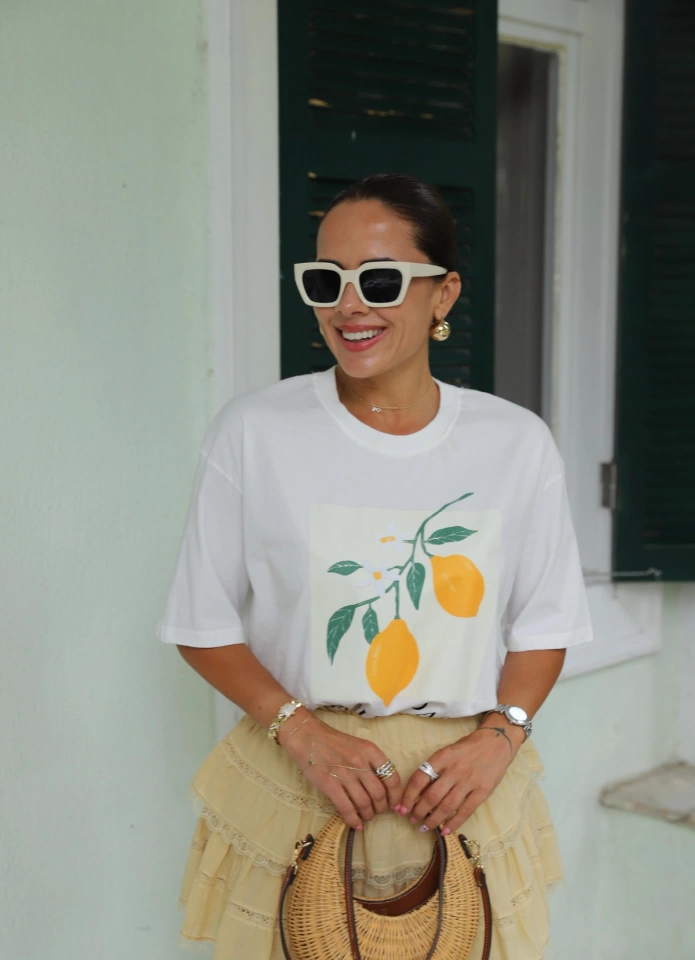 Ekru Baskılı Tshirt
