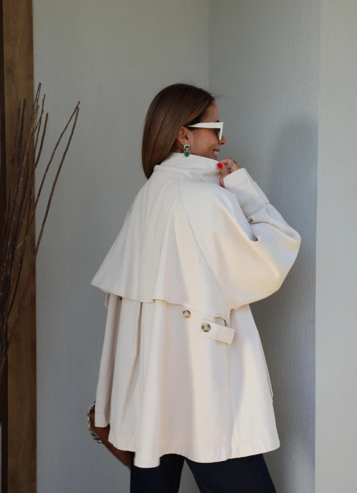Ekru Oversize Gabardin Ceket