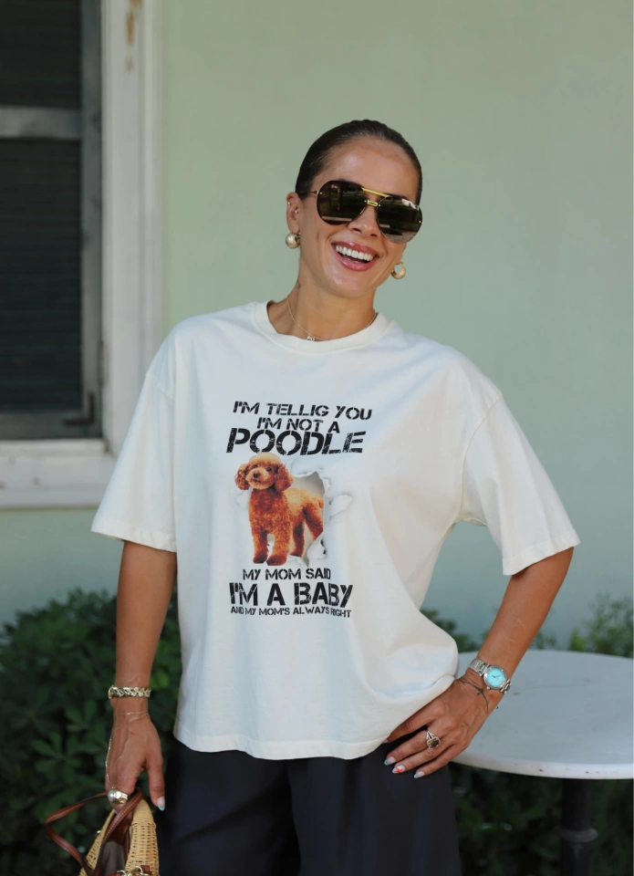 Ekru Poodle Baskılı Tshirt