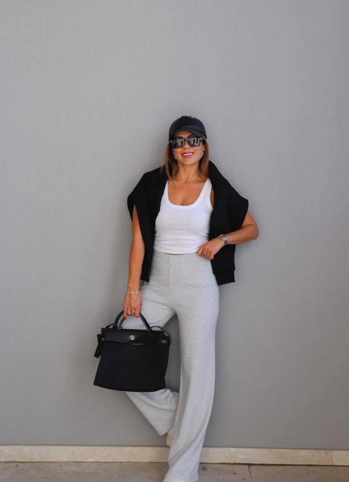 Gri Fitilli Salaş Pantolon