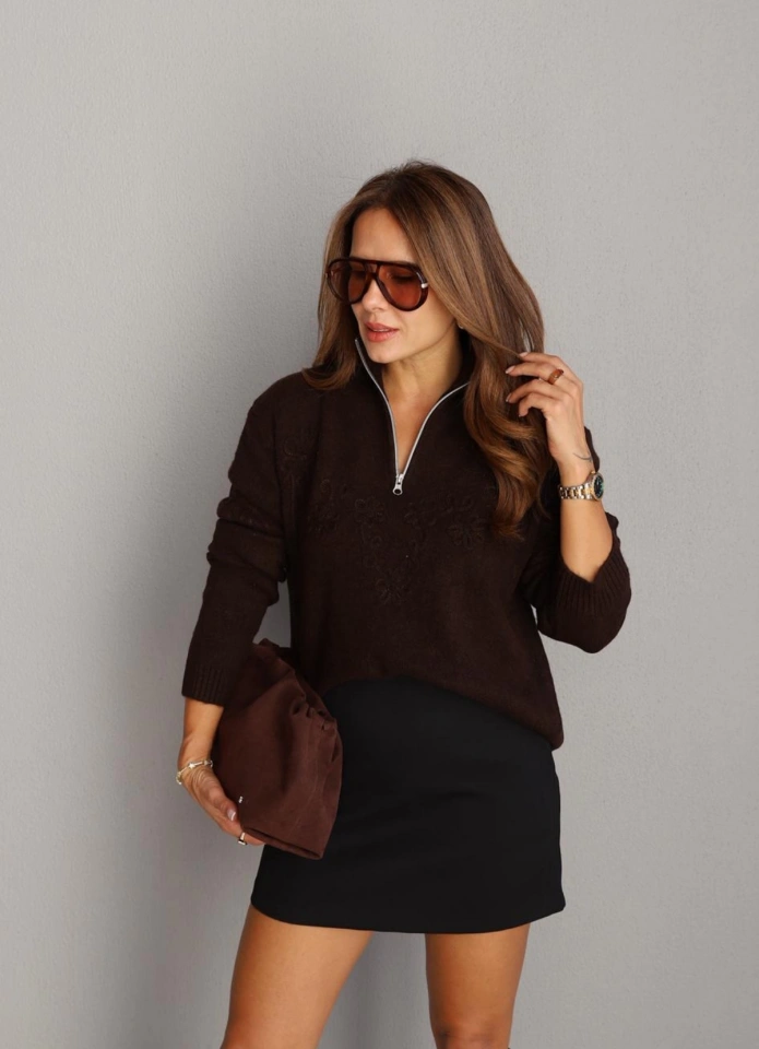 KAHVE Çiçek İşleme Detay Kazak