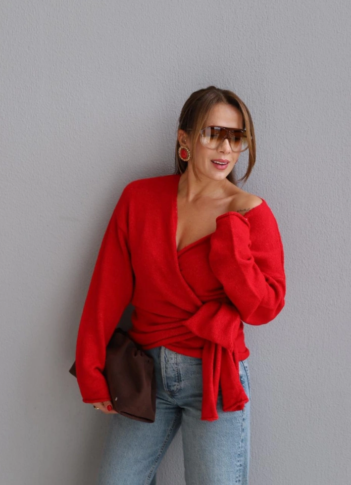 KIRMIZI Bağlamalı Kazak