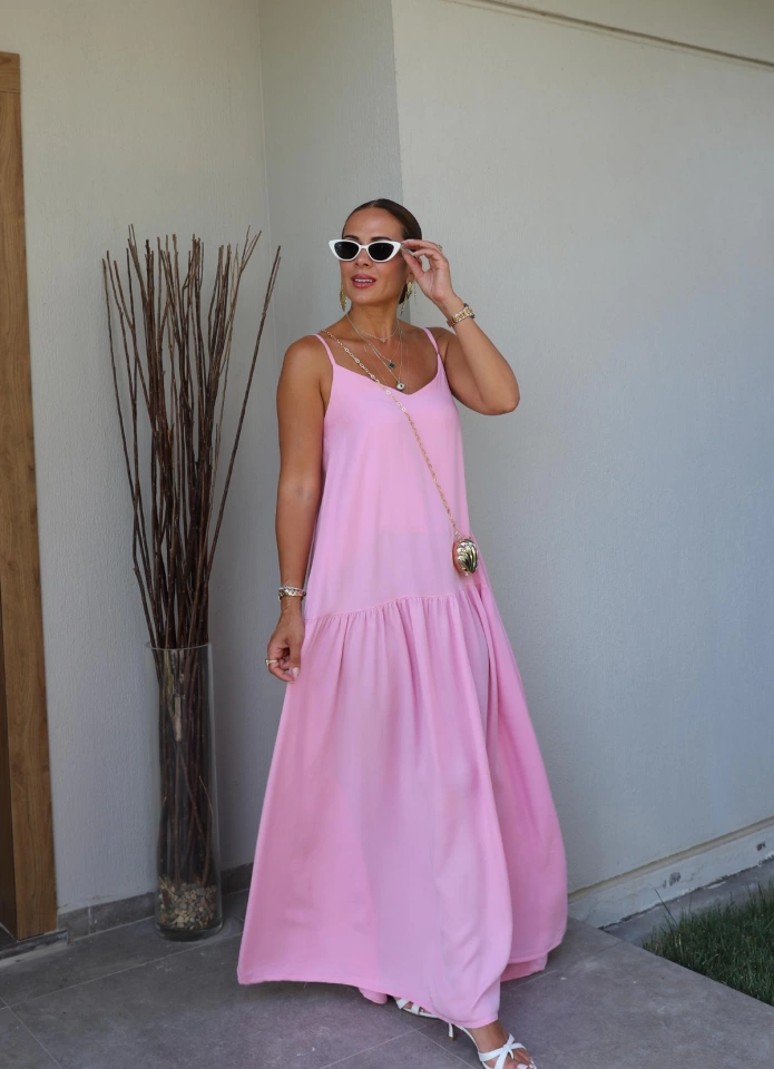 PEMBE Salaş Askılı Elbise
