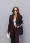 Acı Kahverengi Şerit Detay Blazer Pantolon Takım