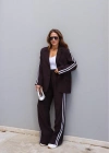 Acı Kahverengi Şerit Detay Blazer Pantolon Takım