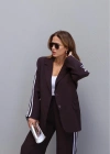 Acı Kahverengi Şerit Detay Blazer Pantolon Takım