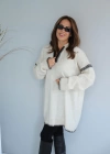 Açık Beige Dikiş Detay Kapüşonlu Kazak