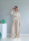 Beige Bel Detay Bol Paça Palazzo Pantolon