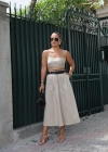 Beige Bel Detay Kemerli Etek Taşlı Crop Takım