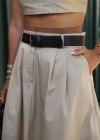 Beige Bel Detay Kemerli Etek Taşlı Crop Takım