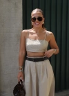 Beige Bel Detay Kemerli Etek Taşlı Crop Takım