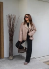 Beige Cep Detay Içi Kürklü Mont