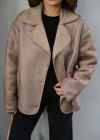 Beige Cep Detay Içi Kürklü Mont