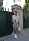 Beige Leopar Desen Mini Jean Etek