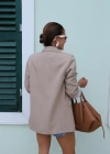 BEJ Astarlı Keten Blazer Ceket