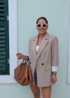 BEJ Astarlı Keten Blazer Ceket