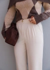 BEJ Gold Düğme Detay Palazzo Pantolon