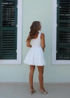 Beyaz BEYAZ ÜSTÜ FİTİLLİ BALON ETEKLİ ELBİSE