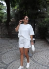 Beyaz İşleme Detay Tshirt Şort Takım