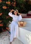 Beyaz Müslin Crop Pantolon Takım