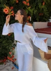 Beyaz Müslin Crop Pantolon Takım