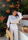Beyaz Müslin Crop Pantolon Takım