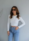 Beyaz Polo Yaka Fitilli Body
