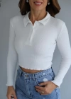 Beyaz Polo Yaka Fitilli Body
