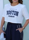 Beyaz Yazı Detay Vatkalı Tshirt