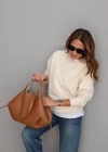 Ekru Bisiklet Yaka Sweatshirt