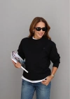 Siyah Bisiklet Yaka Sweatshirt