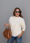 Ekru Bisiklet Yaka Sweatshirt