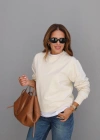Ekru Bisiklet Yaka Sweatshirt