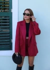 Bordo Astarlı Süet Blazer Ceket
