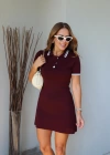 Bordo Polo Yaka Triko Elbise