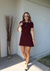 Bordo Polo Yaka Triko Elbise