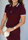 Bordo Polo Yaka Triko Elbise
