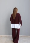 Bordo Triko Ceket Pantolon Takım