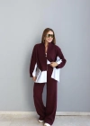 Bordo Triko Ceket Pantolon Takım