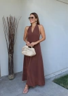 Boyundan Bağlama V Yaka Elbise