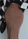 Camel Ön Yırtmaç Detay Nubuk Etek