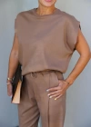 Camel Tek Pile Detay Bluz Pantolon Takım