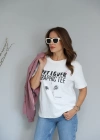 Ekru Baskı Detay Oversize Tshirt