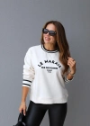 Ekru Biyeli Yazı Baskı Detay Sweat