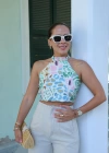 Ekru Desenli Halter Yaka Sırt Dekolteli Bluz