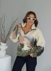 Ekru Desenli Polar Sweat
