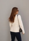 Ekru Gold Düğme Detay Peplum Hırka
