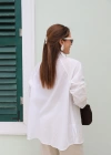 Ekru Nakışlı Oversize Gömlek