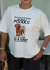 Ekru Poodle Baskılı Tshirt